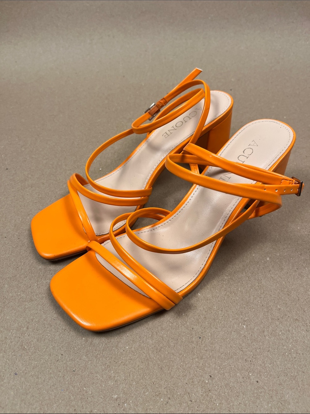 Acuone Orange Strappy Block Heel Sandal Ankle Strap 7.5 Resort Wear Clean Girl